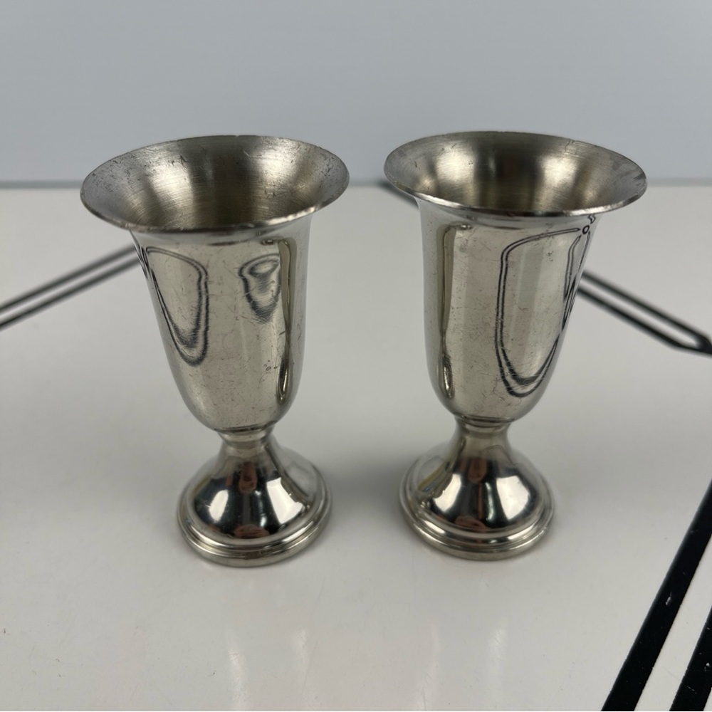 Pair Of Empire Pewter Chalices Halloween Silver Shot Glasses Barware Used Gothic